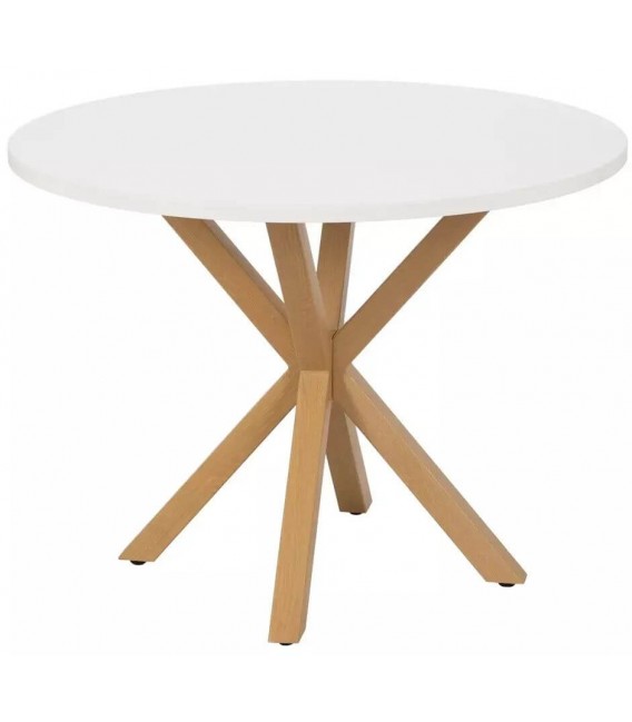 MESA DE COMEDOR 100 Ø CHUPLI MADERA BLANCA METAL IMITACION ROBLE