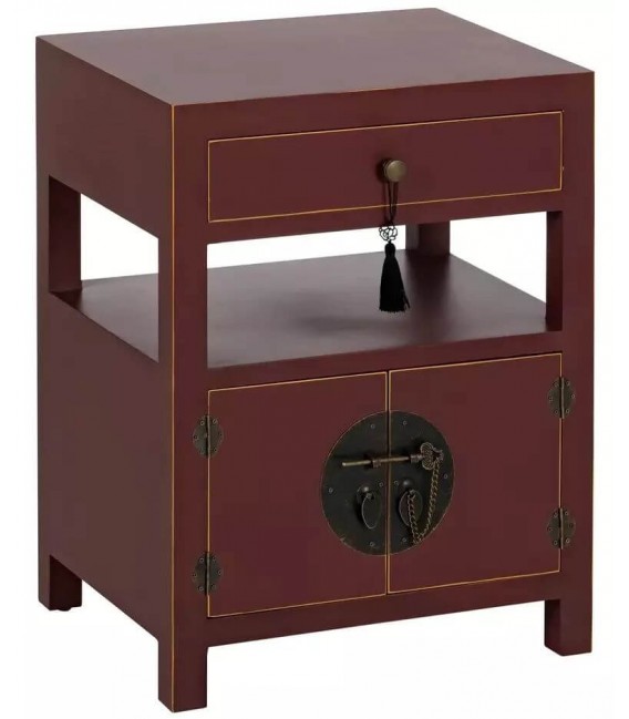 MESITA DE NOCHE 50 X 40 CHURCA MADERA GRANATE PERFILADA EN ORO