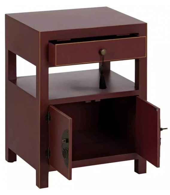 MESITA DE NOCHE 50 X 40 CHURCA MADERA GRANATE PERFILADA EN ORO