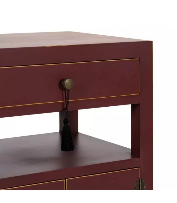 MESITA DE NOCHE 50 X 40 CHURCA MADERA GRANATE PERFILADA EN ORO