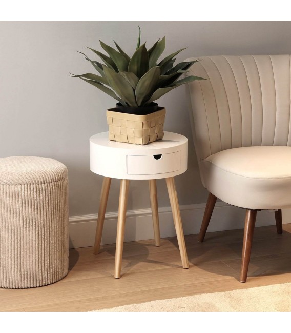 MESITA AUXILIAR 40 Ø NARDIC MADERA NATURAL Y BLANCO