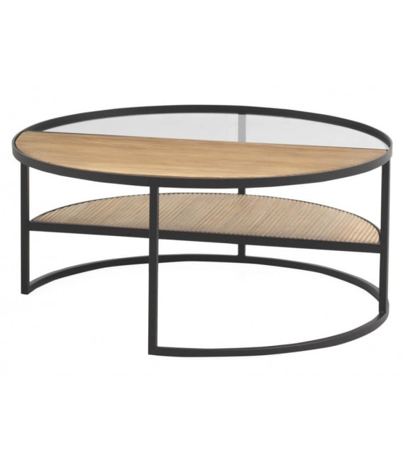 MESA DE CENTRO 80 Ø ONALSI MADERA NATURAL METAL NEGRO