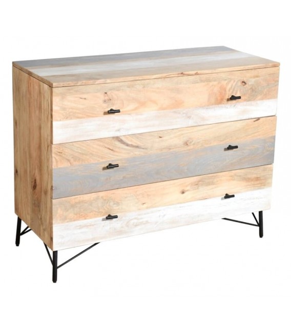 COMODA 110 X 45 TRICO MADERA NATURAL GRIS Y BLANCO