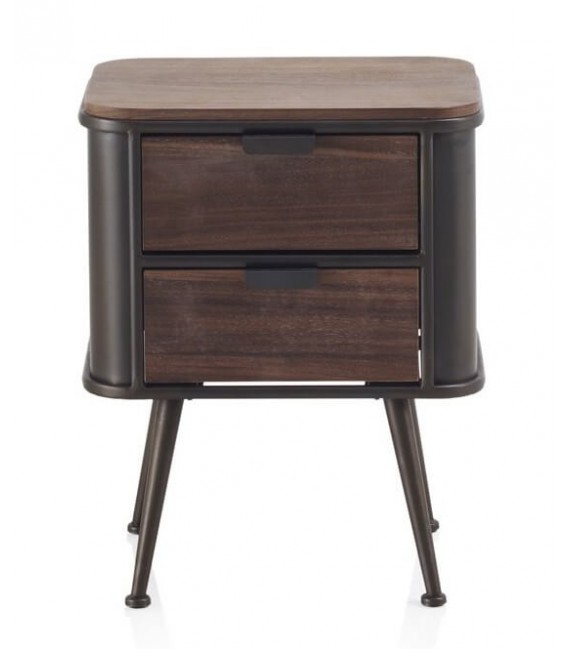 MESITA DE NOCHE 51 X 38 BLUVIA METAL GRIS MADERA COLOR NOGAL
