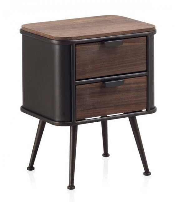 MESITA DE NOCHE 51 X 38 BLUVIA METAL GRIS MADERA COLOR NOGAL