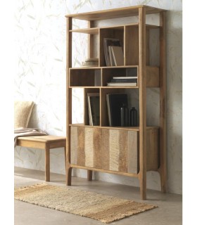 LIBRERIA 100 X 40 BLESMU MADERA MANGO NATURAL BLANCO Y GRIS