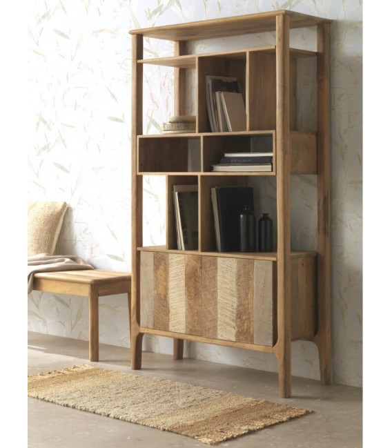LIBRERIA 100 X 40 BLESMU MADERA MANGO NATURAL BLANCO Y GRIS