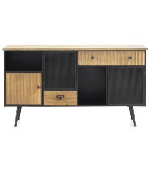 APARADOR 148 X 35 PRETOR MADERA NATURAL METAL NEGRO Y CRISTAL