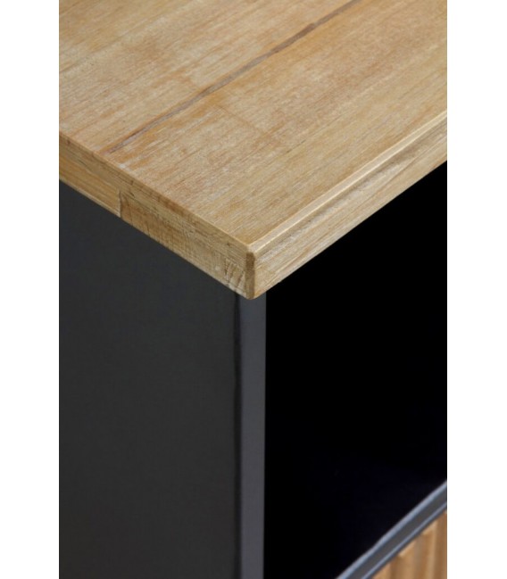 APARADOR 148 X 35 PRETOR MADERA NATURAL METAL NEGRO Y CRISTAL