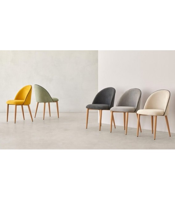 SILLA 45 X 55 RIVEN TELA BLANCO ROTO METAL IMITACION ROBLE