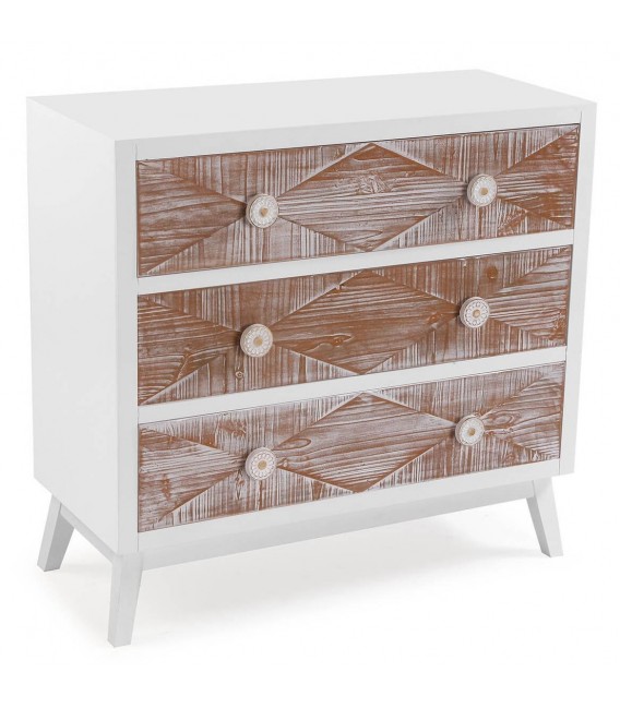 COMODA 80 X 34 SIRA MADERA BLACA Y NATURAL LAVADA EN BLANCO