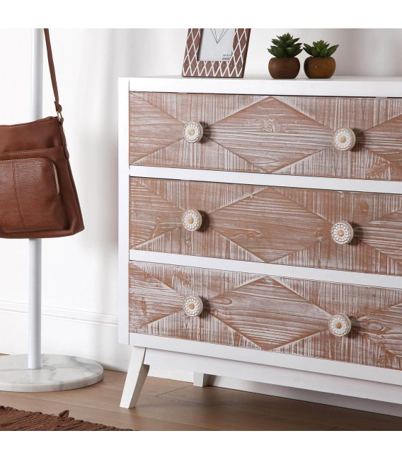 COMODA 80 X 34 SIRA MADERA BLACA Y NATURAL LAVADA EN BLANCO