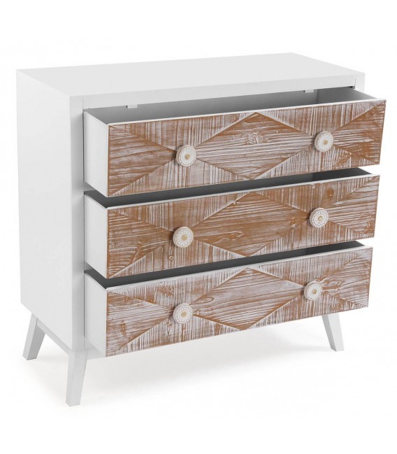 COMODA 80 X 34 SIRA MADERA BLACA Y NATURAL LAVADA EN BLANCO