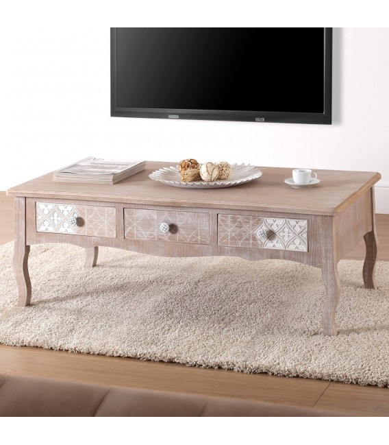 MESA DE CENTRO 110 X 60 LYRA MADERA NATURAL BLANQUEADA