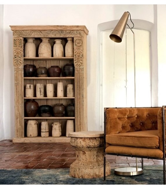 LIBRERIA 120 X 50 TEDIM MADERA NATURAL TALLADA PIEZA UNICA