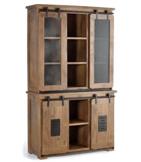 VITRINA 100 X 47 CHICAGO MADERA NATURAL METAL NEGRO