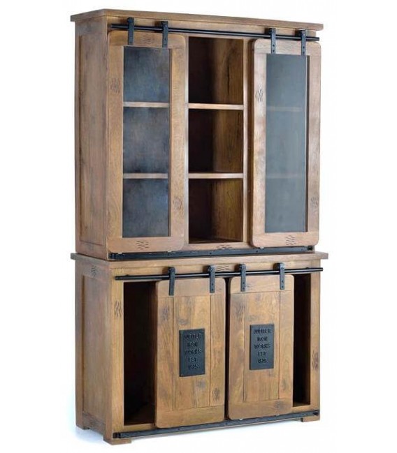 VITRINA 100 X 47 CHICAGO MADERA NATURAL METAL NEGRO