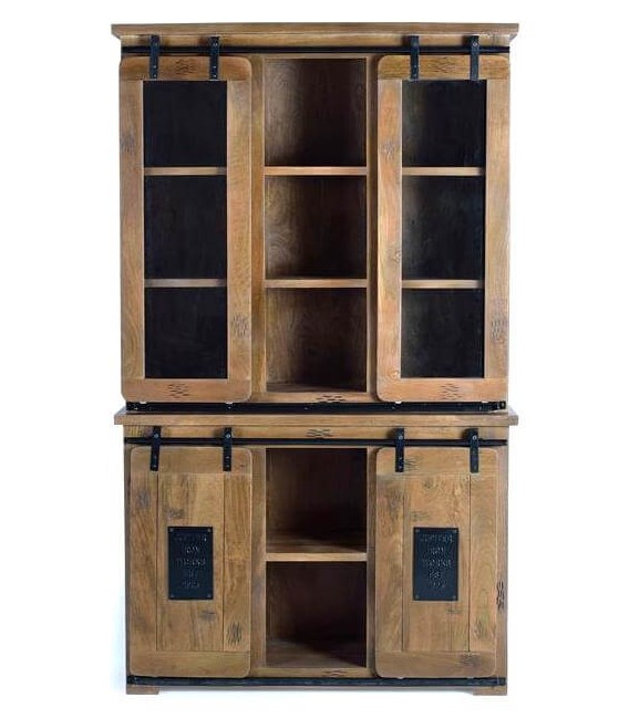 VITRINA 100 X 47 CHICAGO MADERA NATURAL METAL NEGRO