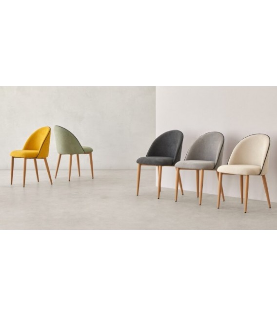 SILLA 45 X 55 RIVEN TELA MOSTAZA METAL IMITACION ROBLE