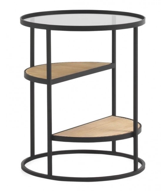 MESITA AUXILIAR 48 Ø ONALSI MADERA NATURAL METAL NEGRO