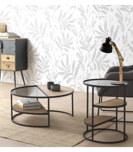 MESITA AUXILIAR 48 Ø ONALSI MADERA NATURAL METAL NEGRO