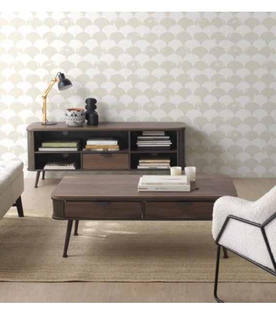 MESA DE CENTRO 120 X 60 BLUVIA METAL GRIS MADERA COLOR NOGAL