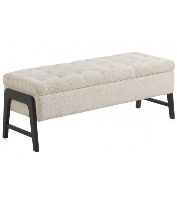BANCO PIE DE CAMA 128 X 45 FENTE BOUCLE BEIGE MADERA NEGRA