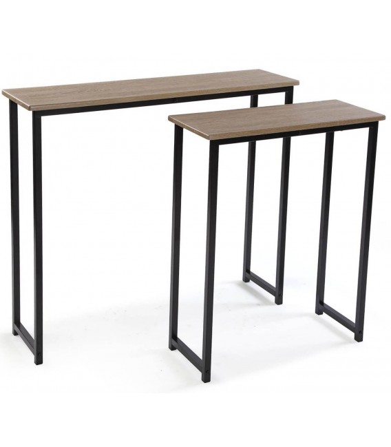 SET CONSOLAS 90 X 25 SIAMES METAL NEGRO MDF ROBLE NATURAL