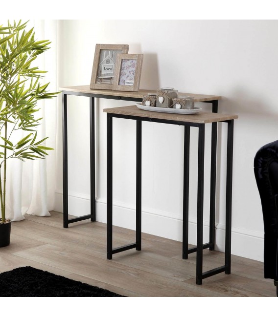 SET CONSOLAS 90 X 25 SIAMES METAL NEGRO MDF ROBLE NATURAL