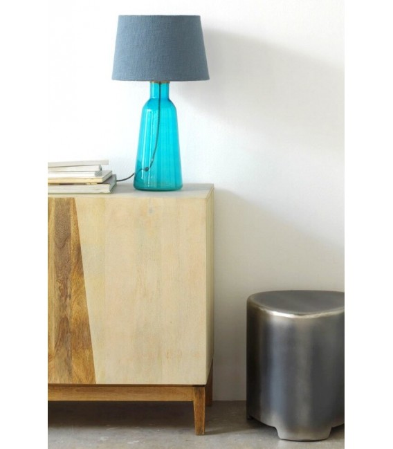 LAMPARA DE SOBREMESA 30 Ø PLANID CRISTAL AZUL PANTALLA ALGODON