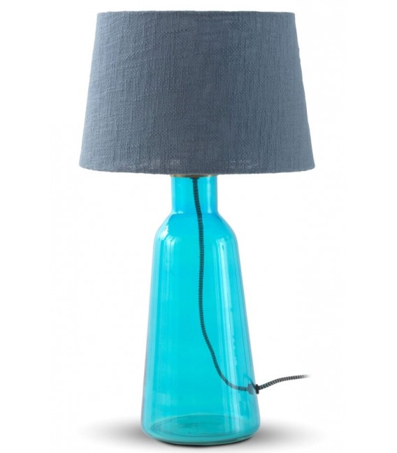 LAMPARA DE SOBREMESA 30 Ø PLANID CRISTAL AZUL PANTALLA ALGODON