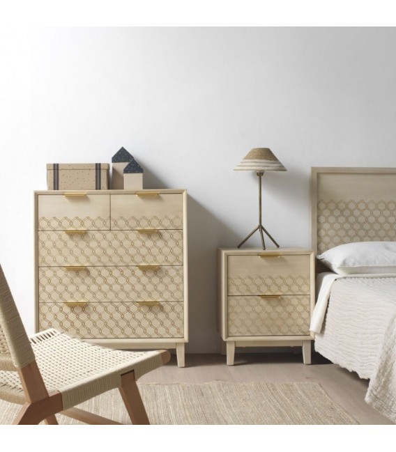 MESITA DE NOCHE 48 X 34 BASTIAN MADERA NATURAL METAL DORADO