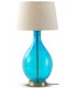 LAMPARA DE SOBREMESA 30 Ø DUBLEN CRISTAL AZUL PANTALLA ALGODON