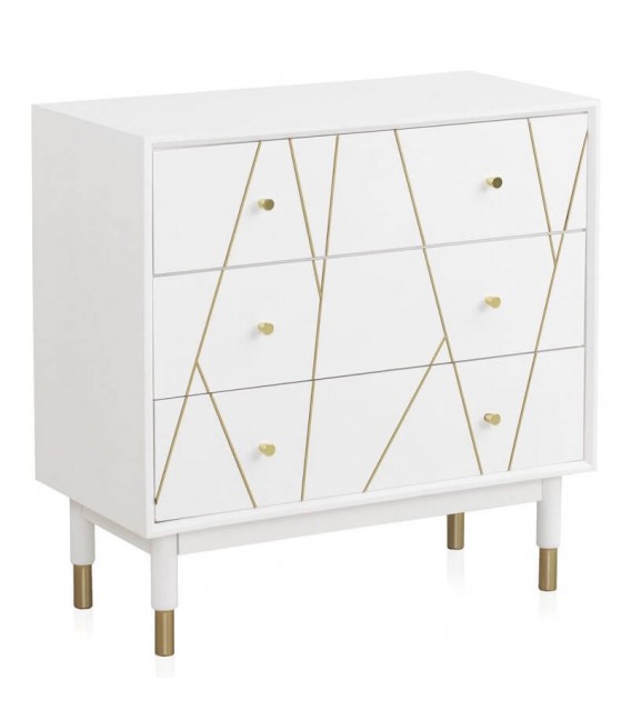 COMODA 80 X 40 CLARKY LACADO EN BLANCO DETALLES DORADOS