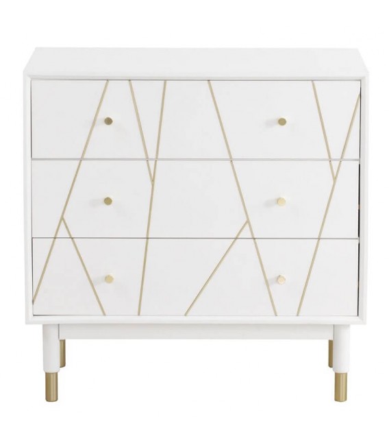 COMODA 80 X 40 CLARKY LACADO EN BLANCO DETALLES DORADOS