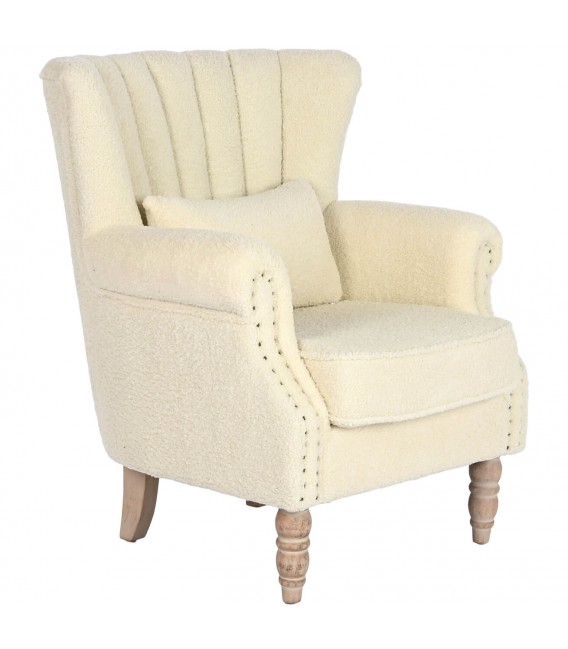 SILLON 79 X 59 BREJAS BOUCLE BLANCO ROTO MADERA NATURAL