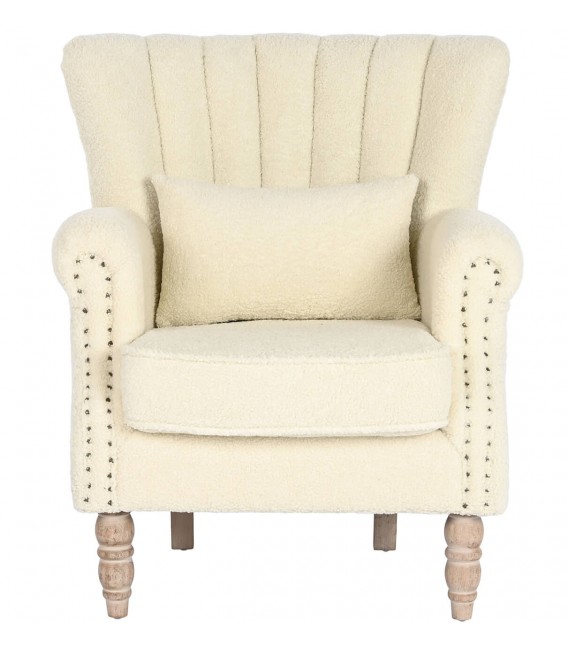 SILLON 79 X 59 BREJAS BOUCLE BLANCO ROTO MADERA NATURAL