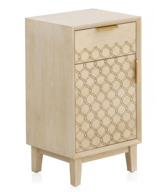 MESITA DE NOCHE 40 X 34 BASTIAN MADERA NATURAL METAL DORADO