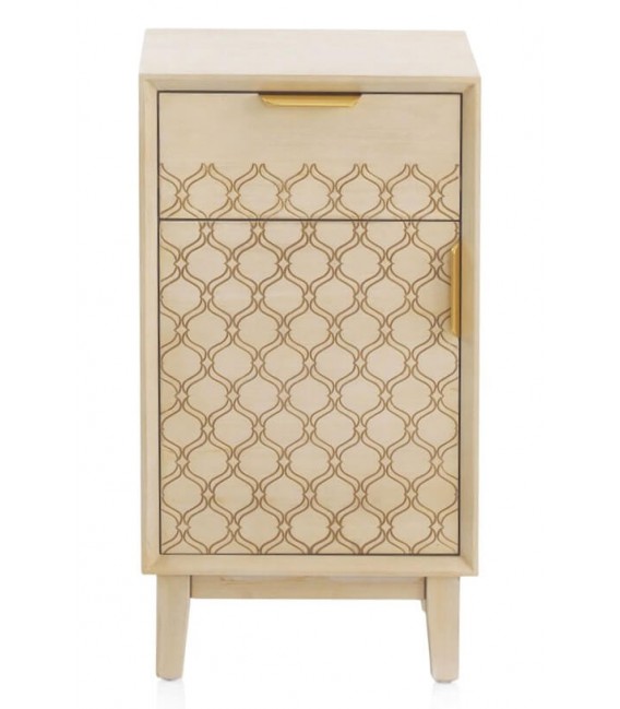 MESITA DE NOCHE 40 X 34 BASTIAN MADERA NATURAL METAL DORADO