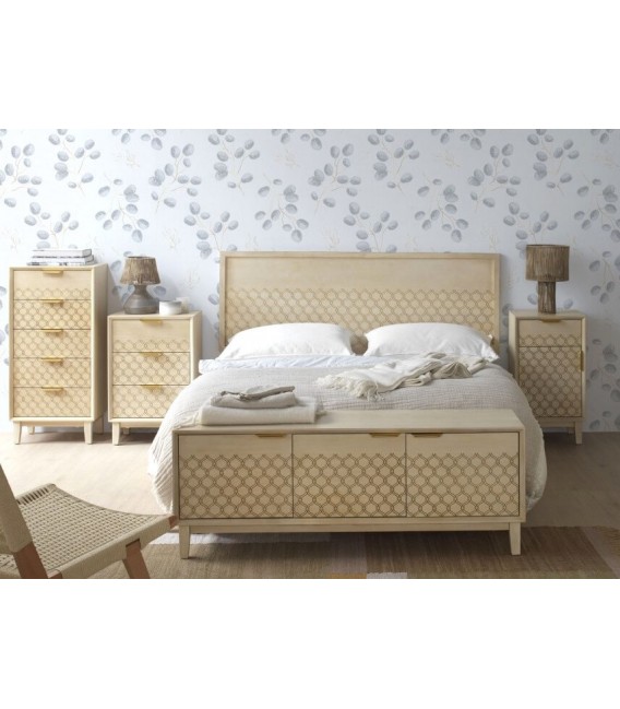 MESITA DE NOCHE 40 X 34 BASTIAN MADERA NATURAL METAL DORADO