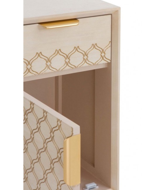 MESITA DE NOCHE 40 X 34 BASTIAN MADERA NATURAL METAL DORADO