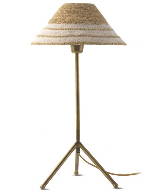 LAMPARA DE SOBREMESA 30 Ø TRITANMETAL DORADO FIBRA NATURAL TRENZADA