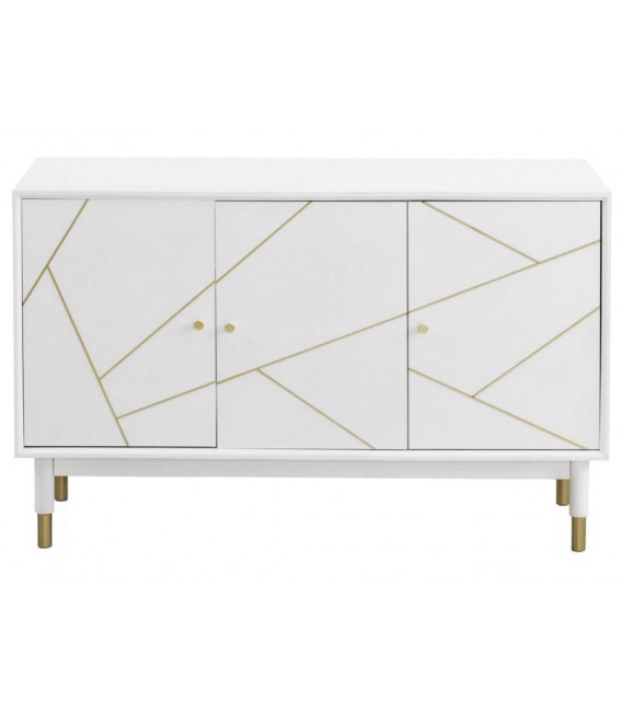 APARADOR 120 X 45 CLARKY LACADO EN BLANCO DETALLES DORADOS