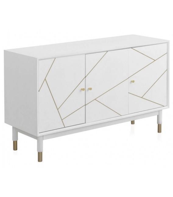 APARADOR 120 X 45 CLARKY LACADO EN BLANCO DETALLES DORADOS