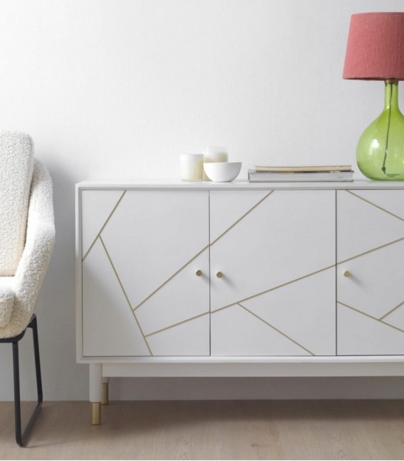 APARADOR 120 X 45 CLARKY LACADO EN BLANCO DETALLES DORADOS