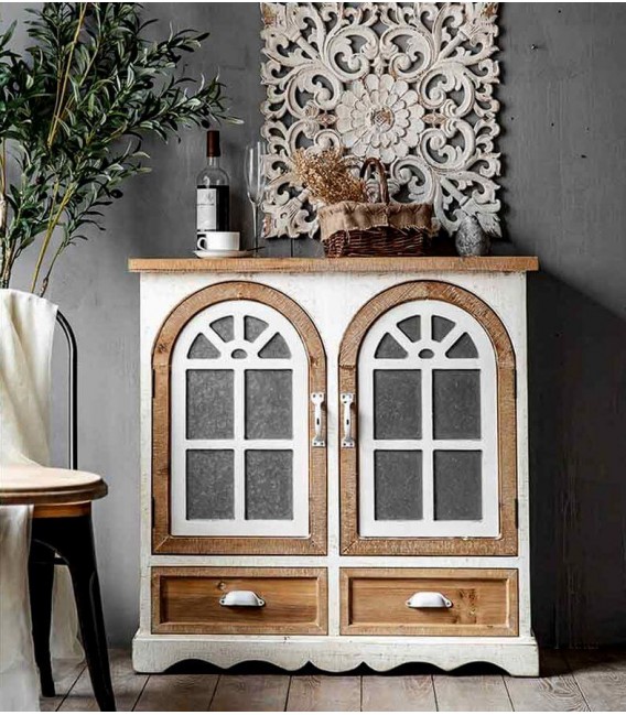 APARADOR 90 X 35 PRUNTEO MADERA NATURAL Y BLANCA