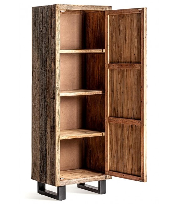 Armario alacena colonial alto de pino envejecido y hierro forjado. 1