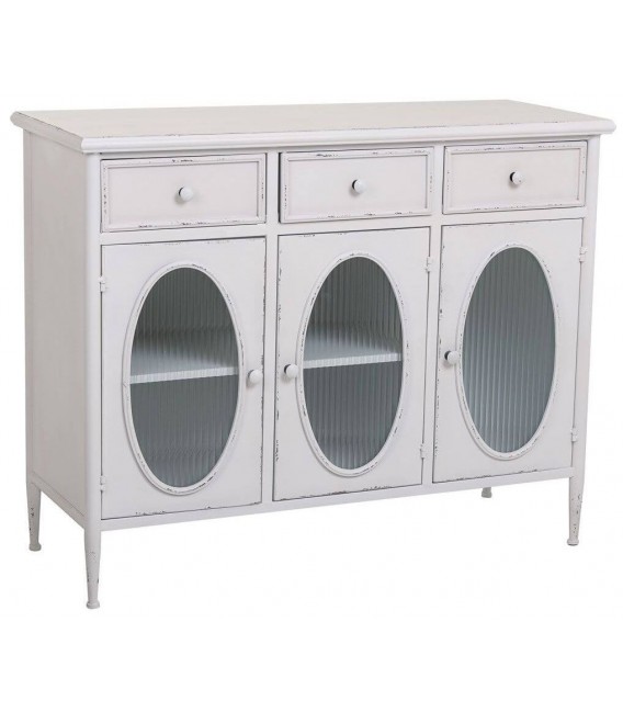 APARADOR 100 X 40 GULFI METAL BLANCO ROZADO CRISTAL CORRUGADO