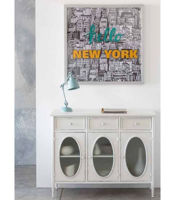 APARADOR 100 X 40 GULFI METAL BLANCO ROZADO CRISTAL CORRUGADO