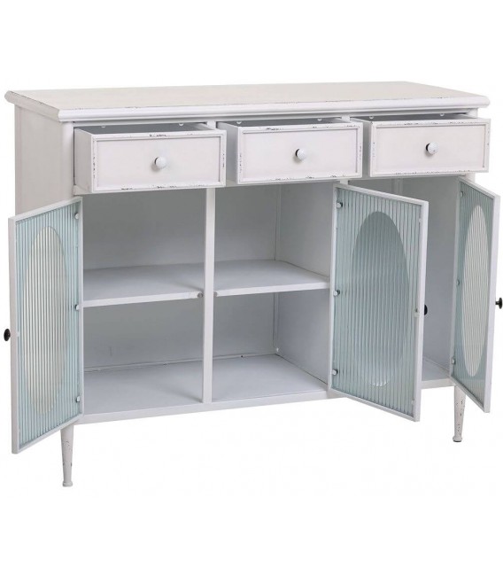 APARADOR 100 X 40 GULFI METAL BLANCO ROZADO CRISTAL CORRUGADO